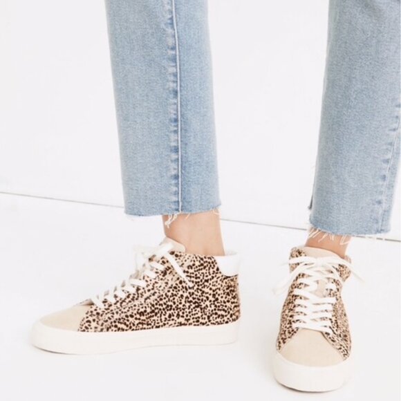 Madewell MWL Sidewalk High-Top Sneakers Leopard Calf Hair Size 8.5M - Picture 2 of 8